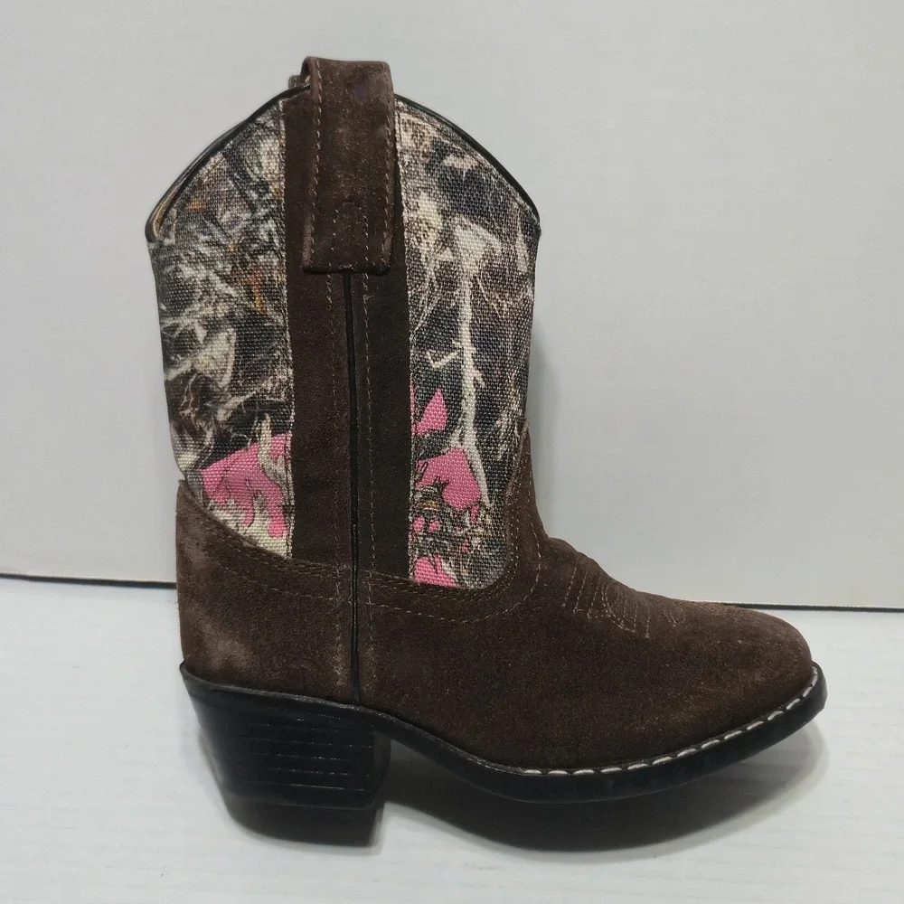 Masterson Boot Co. Kids 9.5 M Brown Suede Western Cowboy Boots Pink Camo MB2009C